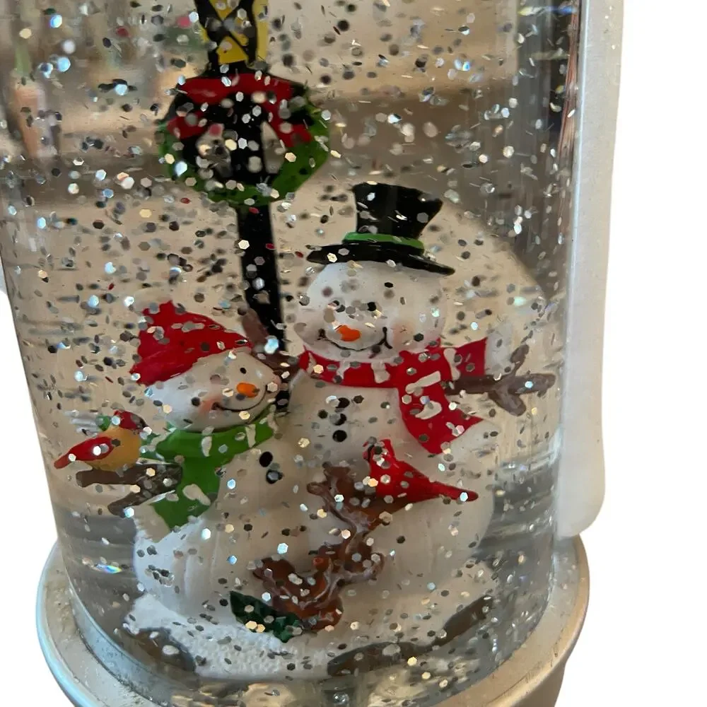 Illuminated Silver Glitter Pedestal Candle 13in Christmas Holiday Snowman New